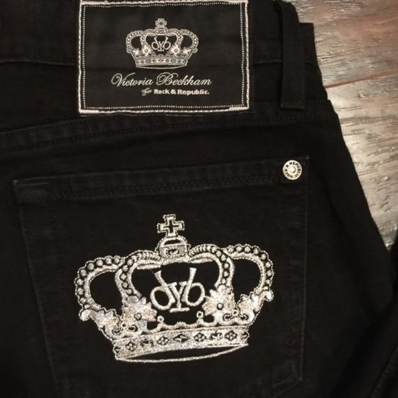Victoria Beckham Rock & Republic Black Jeans Silver Crowns - Picture 3 of 11